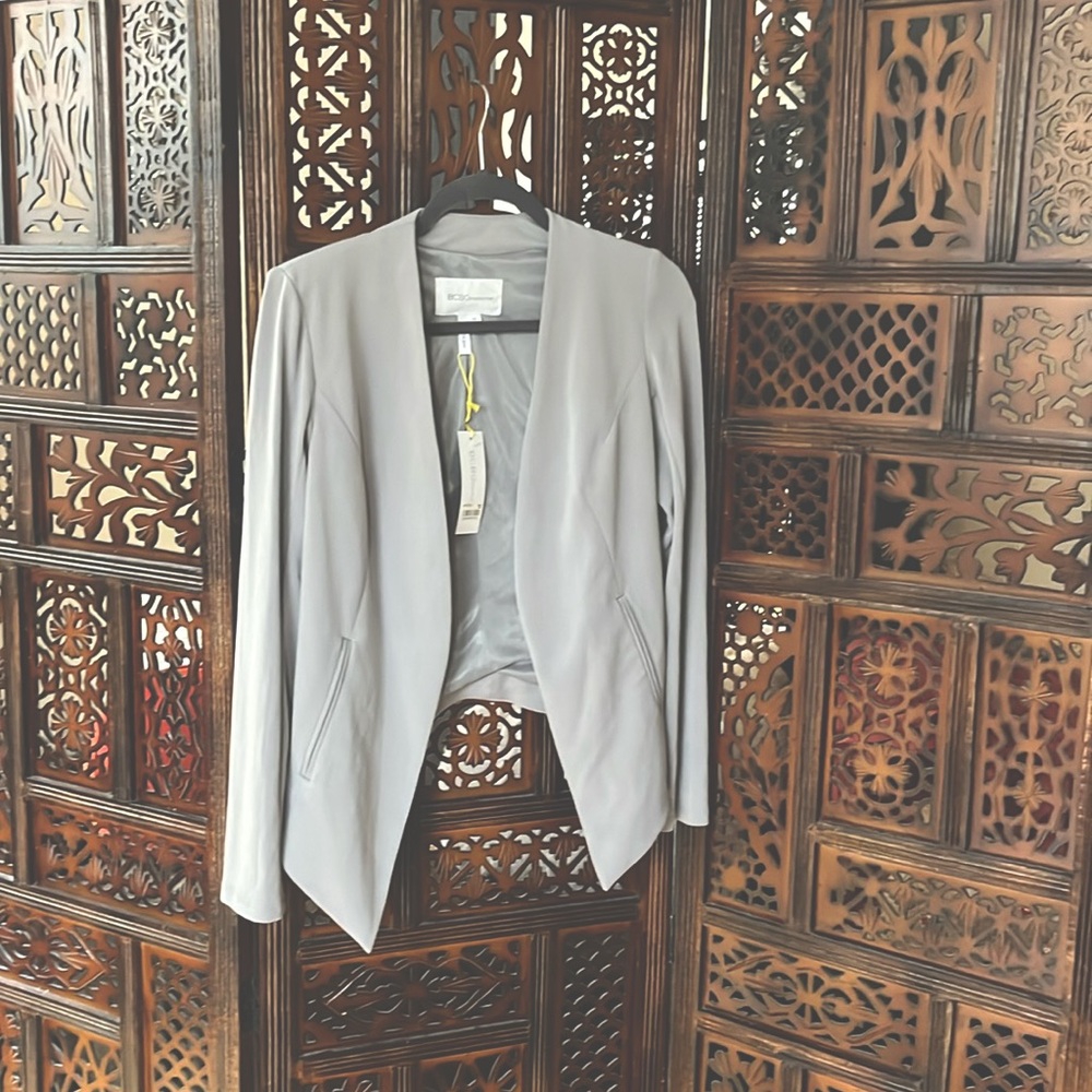 NWT Drape Front Tuxedo Blazer in Light Grey Frost